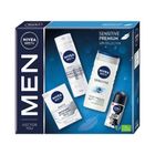 Nivea Men, Sensitive Premium, zestaw, żel pod prysznic 250 ml + antyperspirant roll-on 50 ml + balsam po goleniu 100 ml + pianka do golenia 200 ml
