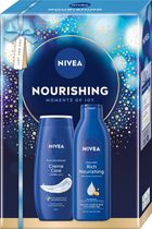 Nivea, Nourishing, zestaw prezentowy damski: żel pod prysznic, 250 ml + mleczko do ciała, 250 ml