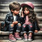 Norimpex, diamentowa mozaika, Dziewczynka i chłopiec siedzący na schodach, 30-40 cm