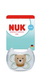 Nuk, Perfect Match Air, smoczek uspokajający, silikonowy, miś, 0-6m
