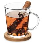 Orion, kubek szklany z zaparzaczem i podstawką bambusową, domki, 3 elementy, 400 ml