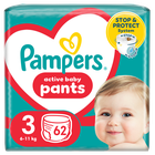 Pampers, Pants, pieluchomajtki, rozmiar 3, 6-11 kg, 62 szt.