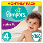 Pampers, Premium Protection Active Fit, pieluchy jednorazowe, rozmiar 4, 168 szt., zapas na miesiąc