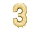 PartyDeco, balon foliowy, cyfra 3, złoty, 86 cm