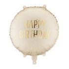 PartyDeco, balon foliowy, pastylka, Happy Birthday, kremowy, 35-35 cm