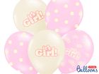 PartyDeco, balony lateksowe, It's a Girl, pastel mix, jasne różowe, 30 cm, 50 szt.