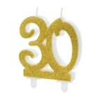 PartyDeco, świeczka urodzinowa na tort, liczba 30,złota, 7,5 cm
