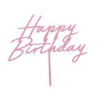 PartyDeco, topper akrylowy na tort, Happy Birthday, jasny róż, 16.5 cm