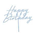 PartyDeco, topper akrylowy na tort, Happy Birthday, mglisty niebieski, 16.5 cm