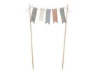 PartyDeco, topper, dekoracja na tort urodzinowy, girlanda flagietkowa, szara, 20 cm