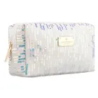 Peterson, kosmetyczka prostokątna, cekinowa, biała