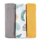 Petite&Mars, zestaw: Moussy, pieluszka z muślinu bambusowego, Ochre Leaves, 68-68 cm, 3 szt.