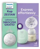 Philips Avent, Express Effortlessly, zestaw: laktator SCF323/11 + smoczek responsywny, 0m+