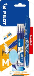 Pilot, Frixion ball, pióro kulkowe, 3 wkłady, 1 gumka, niebieskie