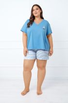 Piżama damska, plus size, niebieska, Italian Fashion