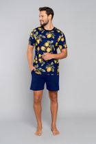 Piżama męska, granatowa, cytryny, Italian Fashion