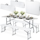 Plonos, zestaw cateringowy ogrodowy składany stół + 2 ławki, biały, 180 cm