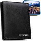 Portfel z brelokiem, czarny, skórzany, Peterson