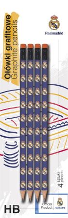 Real Madryt, ołówek trójkątny HB z gumką, 4 szt.