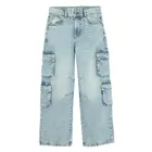 Regulowane jasnoniebieskie jeansy z przetarciami wide leg cargo Cool Club