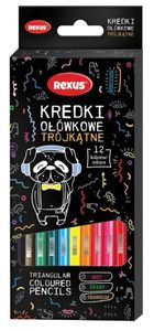 Rexus, kredki ołówkowe, trójkątne, 12 kolorów