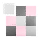 Ricokids, mata piankowa, puzzle, szaro-różowa, 9 elementów, 180-180 cm