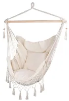 Royokamp, fotel brazylijski z frędzelkami i 2 poduszkami, beżowy, 130-100 cm