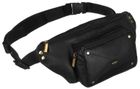 Saszetka na biodro, nerka, czarna, skórzana, Peterson