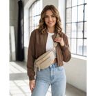 Saszetka na biodro, nerka, jasnobeżowa, skóra ekologiczna, Peterson