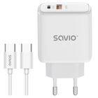 Savio, ładowarka sieciowa, 20W + kabel, 3.0, biała, LA-13