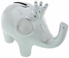 Skarbonka ceramiczna, słoń, srebrny z koroną średni, 15,7-8-12 cm