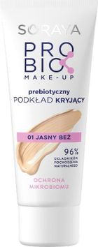 Soraya, Probio Make-Up, prebiotyczny podkład kryjący, 01 jasny beż, ochrona mikrobiomu, 30 ml