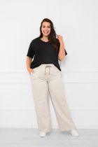 Spodnie dresowe damskie, plus size, beżowe, Caro, Italian Fashion