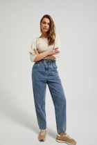 Spodnie jeansowe damskie, paper bag, niebieskie, Moodo
