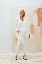 Spodnie materiałowe damskie, białe, Moodo