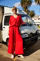 Spodnie materiałowe damskie, czerwone, Moodo