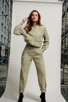 Spodnie materiałowe damskie, khaki, Moodo