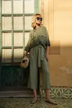 Spodnie materiałowe damskie, khaki, Moodo