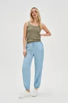 Spodnie materiałowe damskie, niebieskie, Moodo