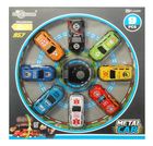 Swede, pojazdy metalowe z wyrzutnią, resoraki, 9 szt.