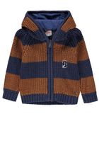 Sweter chłopięcy z kapturem, rozpinany, granatowo-brązowy, pasy, Kanz