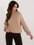 Sweter damski, oversize, beżowy, Italy Moda