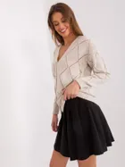 Sweter damski z wełną, rozpinany, beżowy, Rue Paris