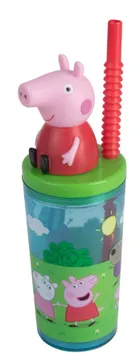 Świnka Peppa, butelka do picia ze słomką i figurką 3D, 360 ml