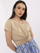 T-shirt damski, beżowy, Basic Feel Good