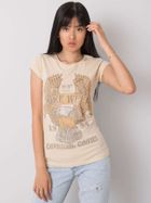 T-shirt damski, beżowy, Ex Moda