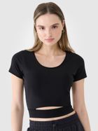 T-shirt damski, crop top, czarny, 4F