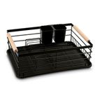 Tadar, suszarka do naczyń z ociekaczem i tacą, czarna, drewniane uchwyty, 43-32-15 cm