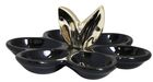 Talerz ceramiczny na jajka, czarny ze złotymi uszami, 14-14-11 cm