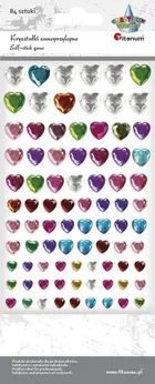 Titanum, kryształki samoprzylepne, serca, mix, 84 szt.